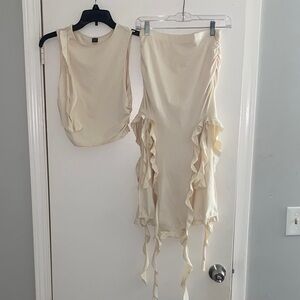 Cream Skirt Set with Ruffle Details and Matching Skirt